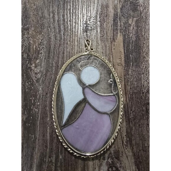 Vintage Stain Glass Angel Pink Clear White - Picture 2 of 2